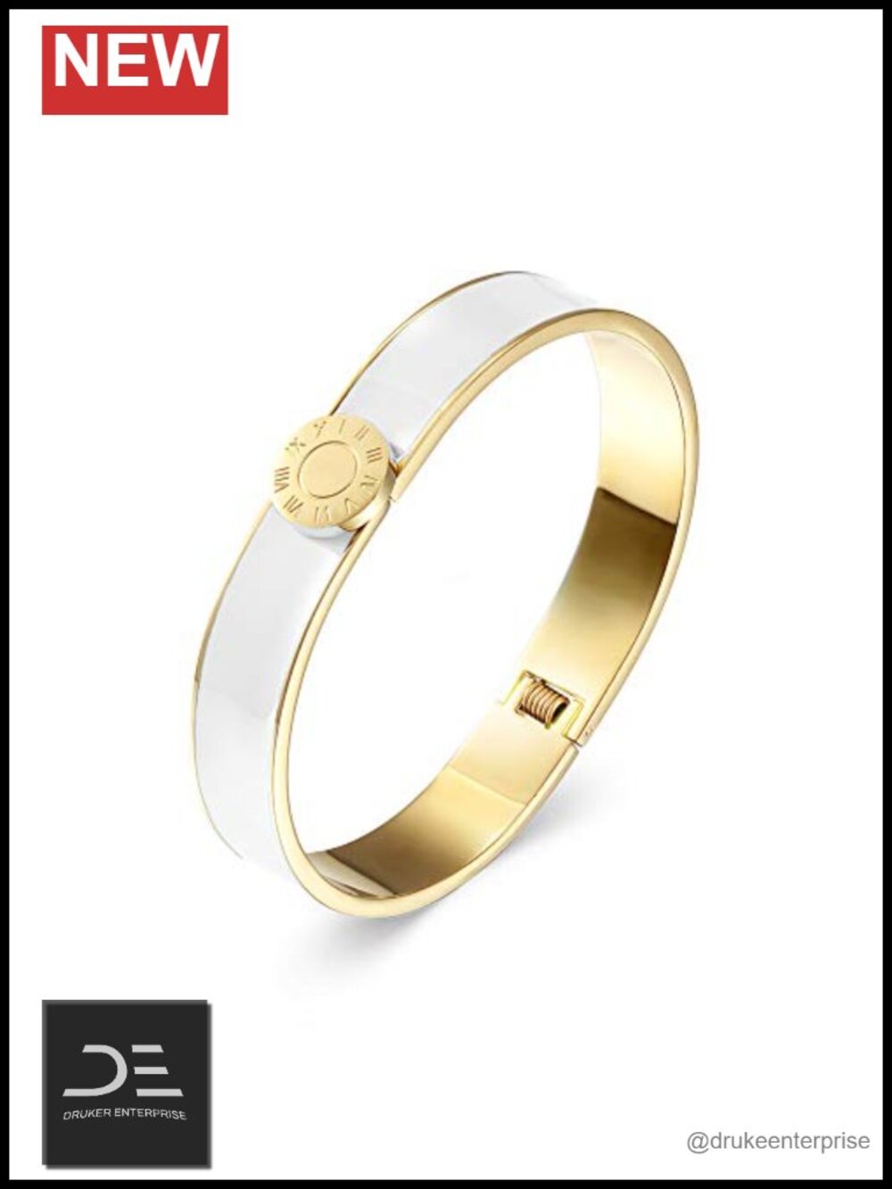 Women's Enamel Cuff Bracelet - Gold Plated Stainless Steel Bangle